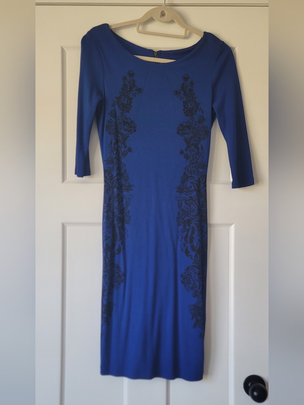 VENUS Royal Blue Midi Dress with Black Floral Panels